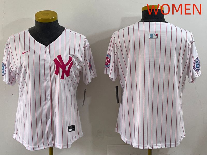 Women 2025 New York Yankees Blank White Stripe Joint Name Nike MLB Jersey style 1